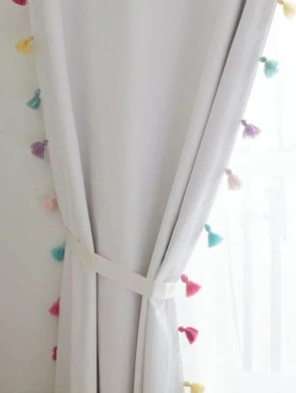 Pottery Barn Teens Blackout White Tasseled Girls Curtains 2 panels 52